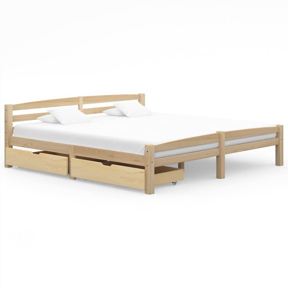 Bed Frame with 2 Drawers Solid Pinewood 180x200 cm