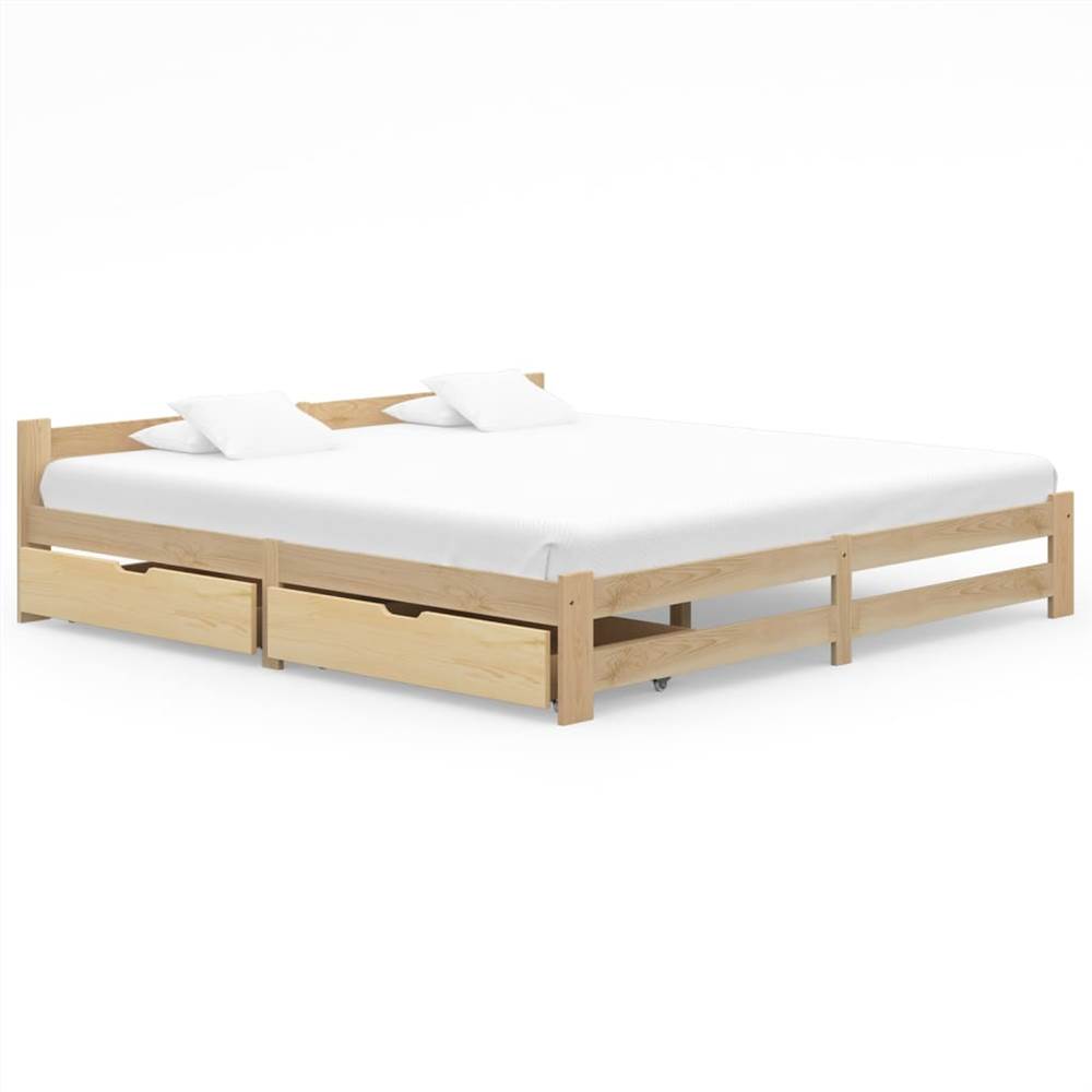 

Bed Frame with 2 Drawers Solid Pinewood 200x200 cm