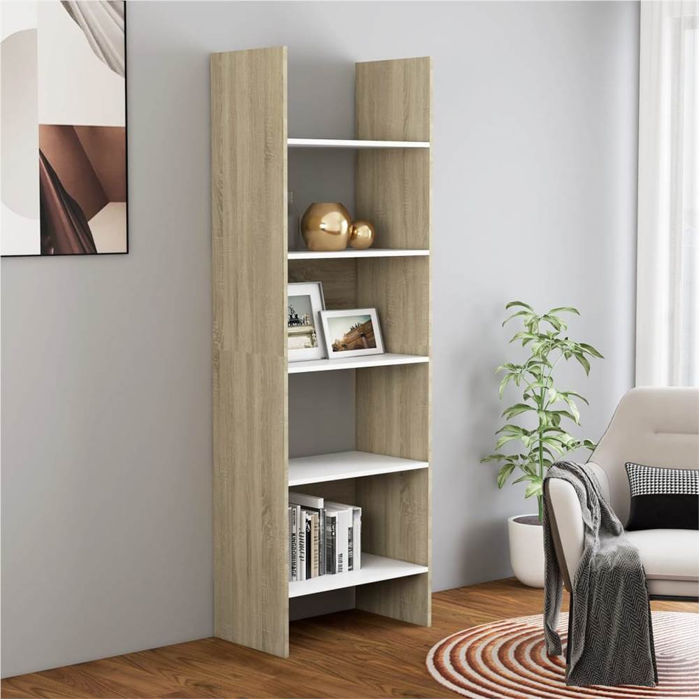 

Book Cabinet White and Sonoma Oak 60x35x180 cm Chipboard