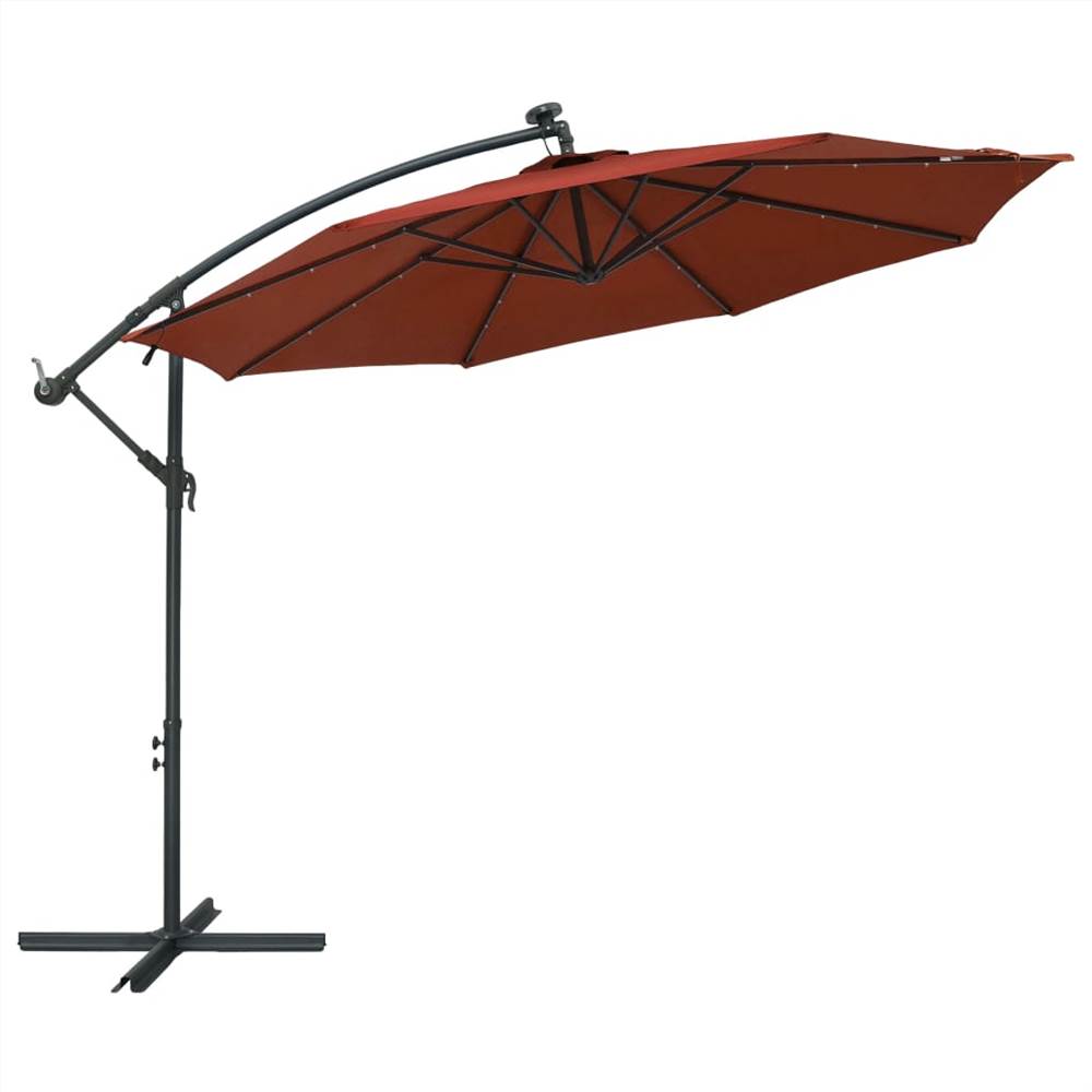 Cantilever Umbrella with LED Lights and Steel Pole Terracotta