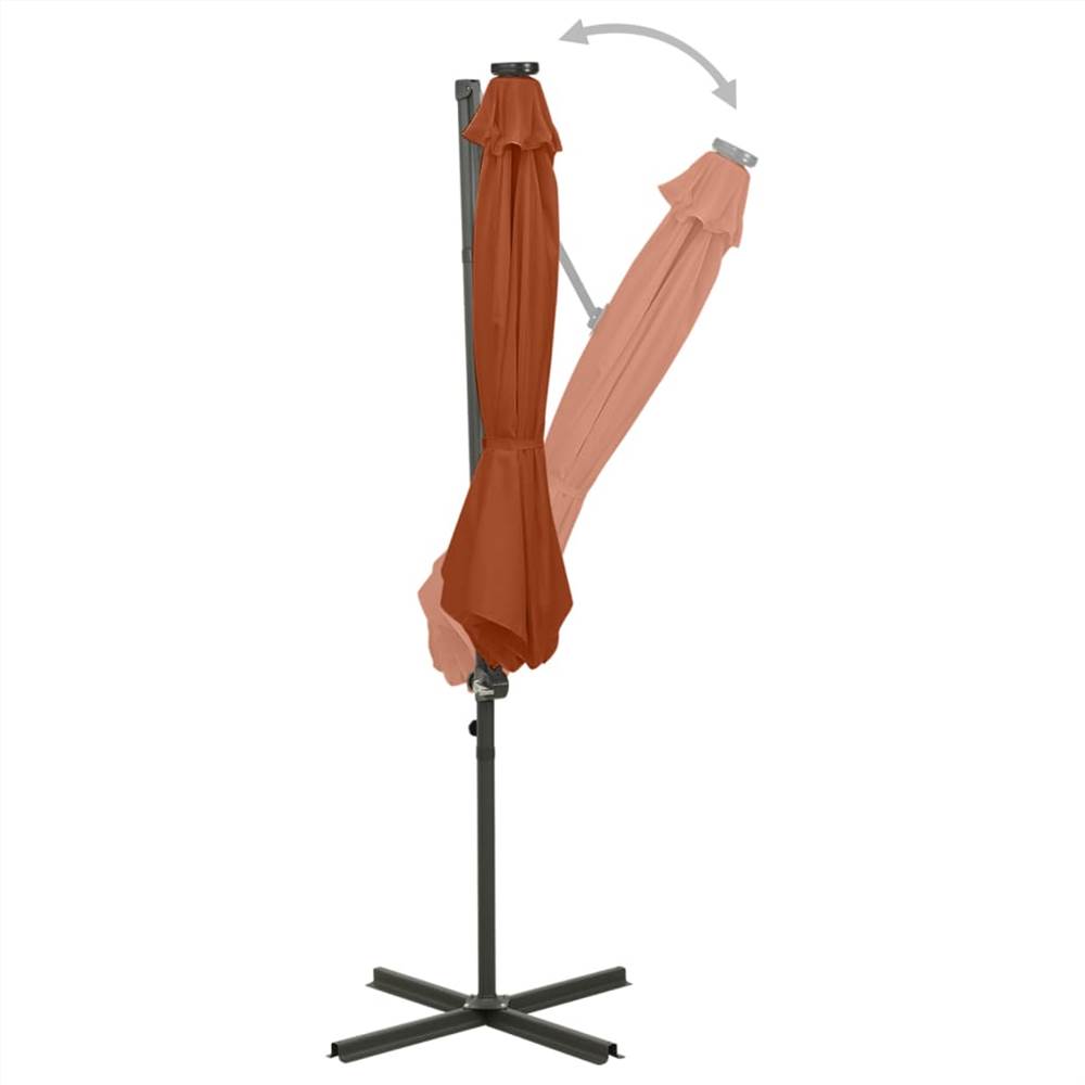 Cantilever Umbrella with Pole and LED Lights Terracotta 300 cm