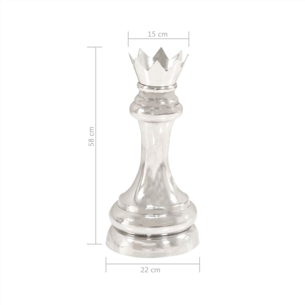 Chess Queen Sculpture Solid Aluminium 58 cm Silver