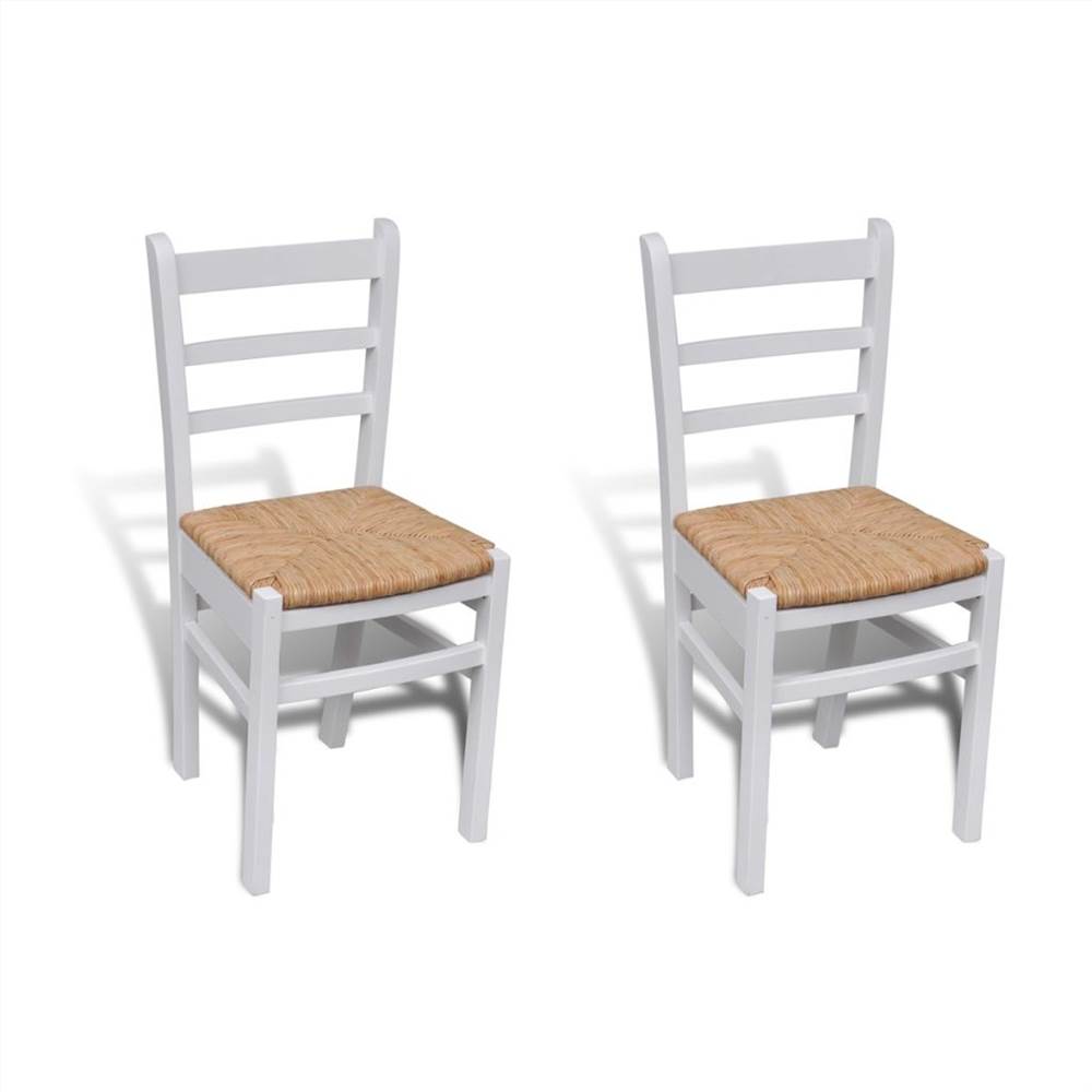 

Dining Chairs 2 pcs White Pinewood and Rush