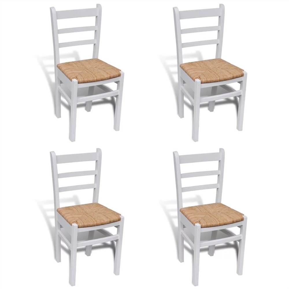 

Dining Chairs 4 pcs White Pinewood and Rush