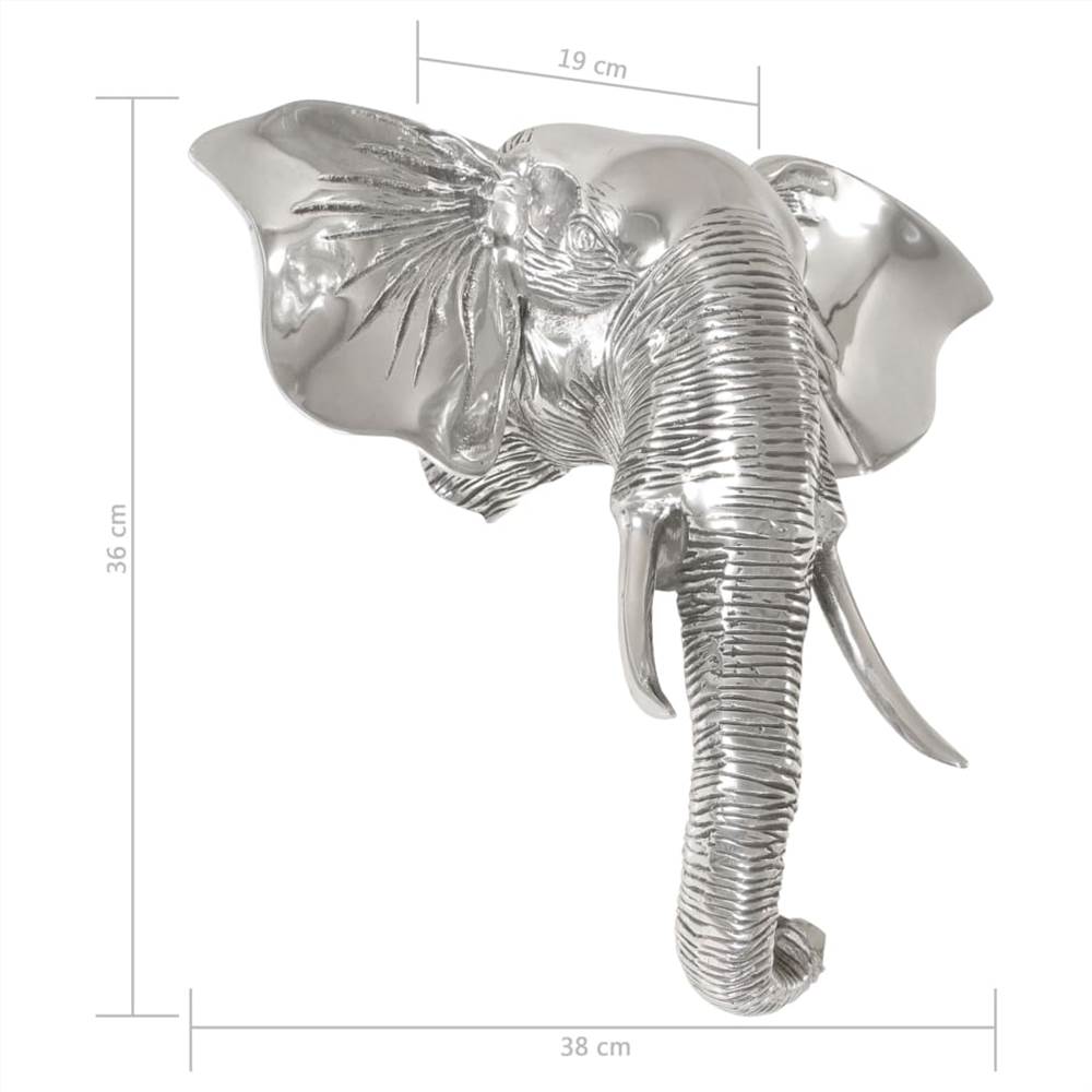 Elephant Head Sculpture Solid Aluminium 38x19x36 cm Silver