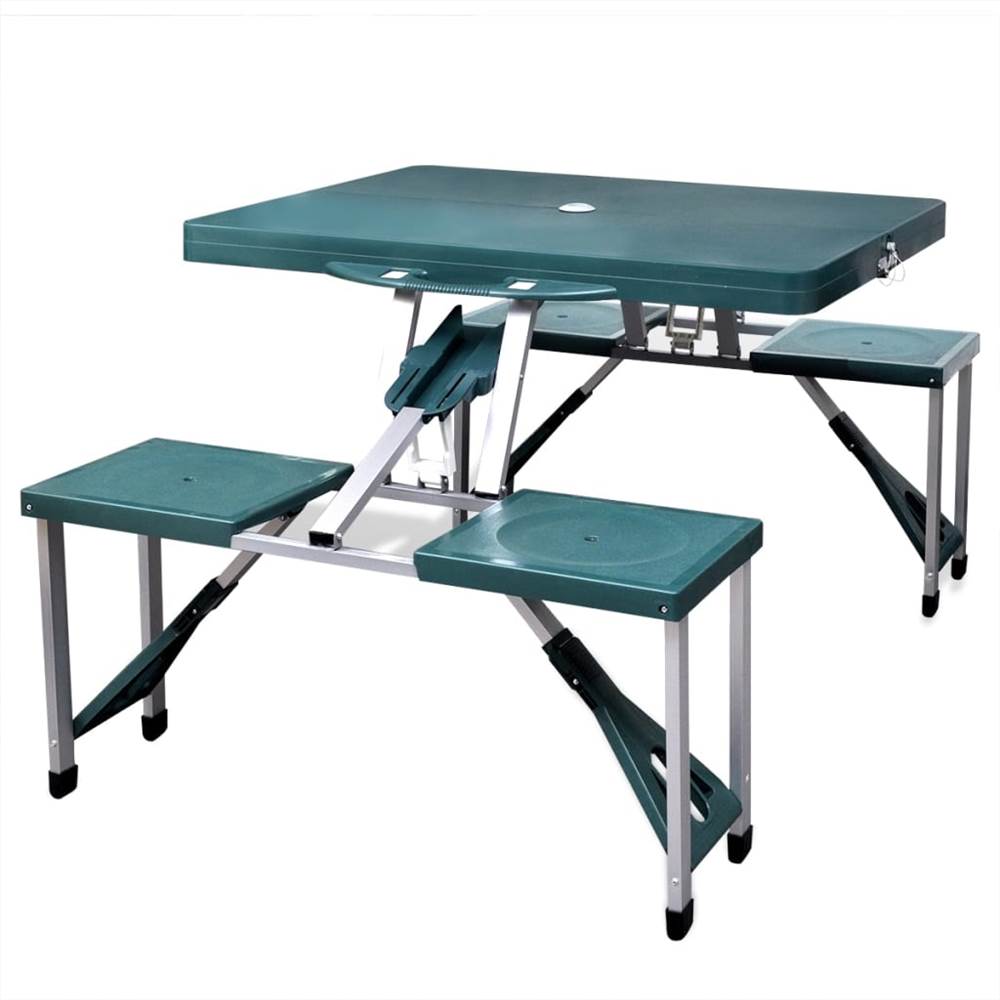 Składany zestaw stołów kempingowych z 4 stołkami Aluminium Extra Light Green