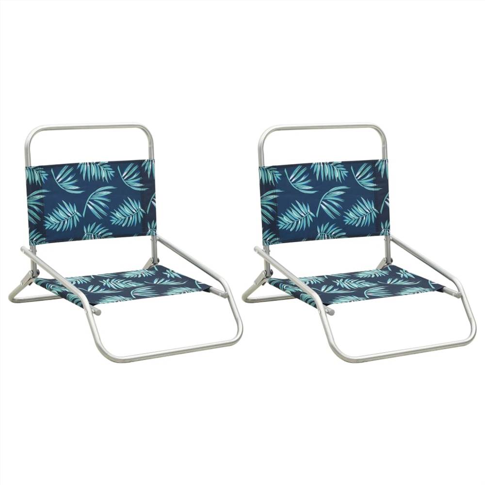 Folding Beach Chairs 2 pcs Leaf Print Fabric