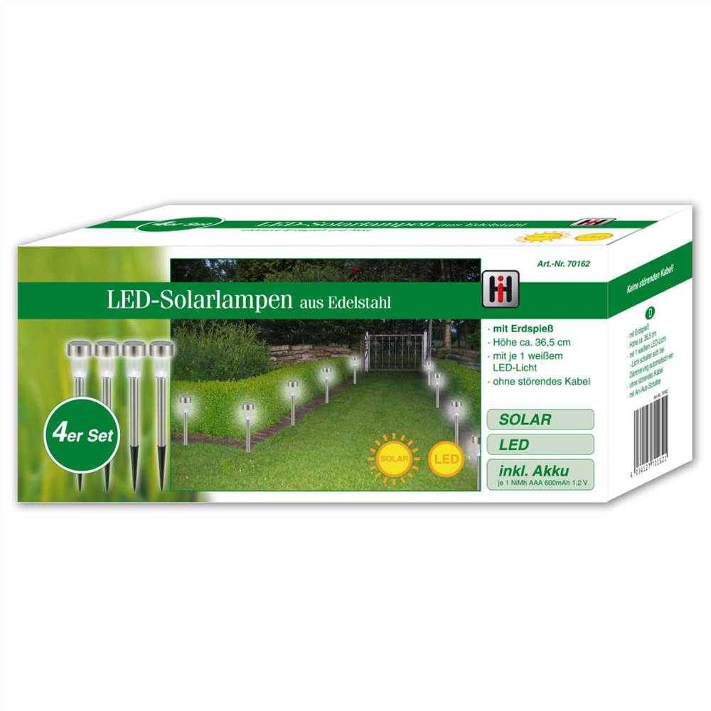 HI LED Solar Garden Light 4pcs Stainless Steel 36 cm