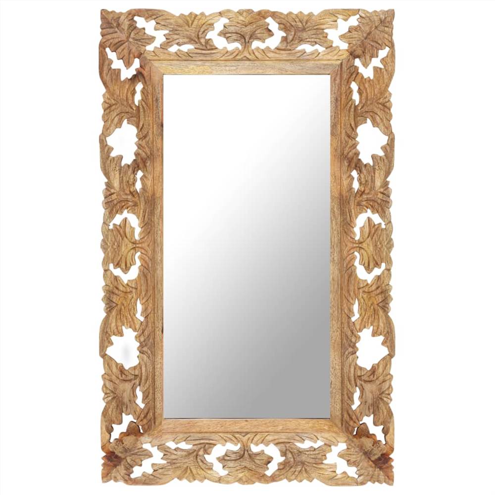 Hand Carved Mirror Brown 80x50 cm Solid Mango Wood
