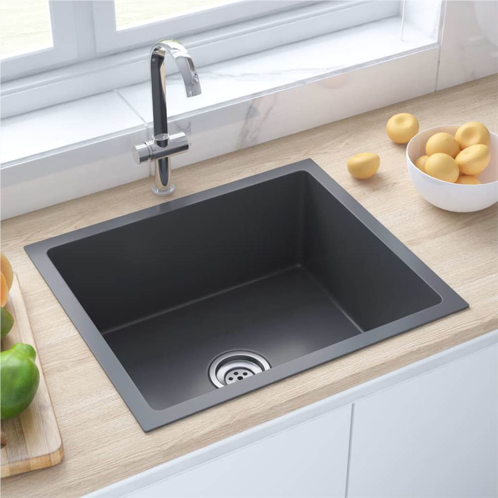 

Handmade Kitchen Sink with Strainer Black Stainless Steel