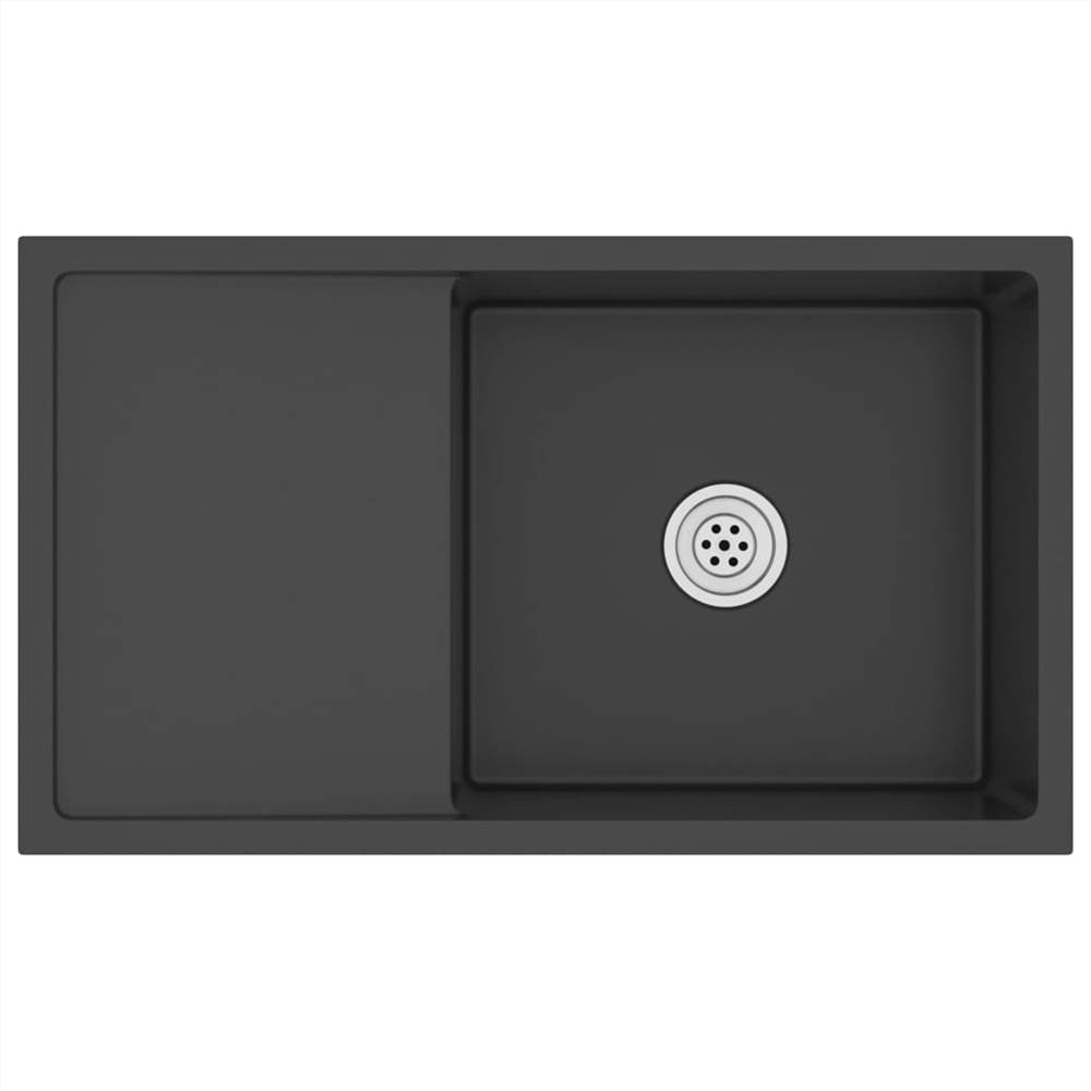 Handmade Kitchen Sink with Strainer Black Stainless Steel