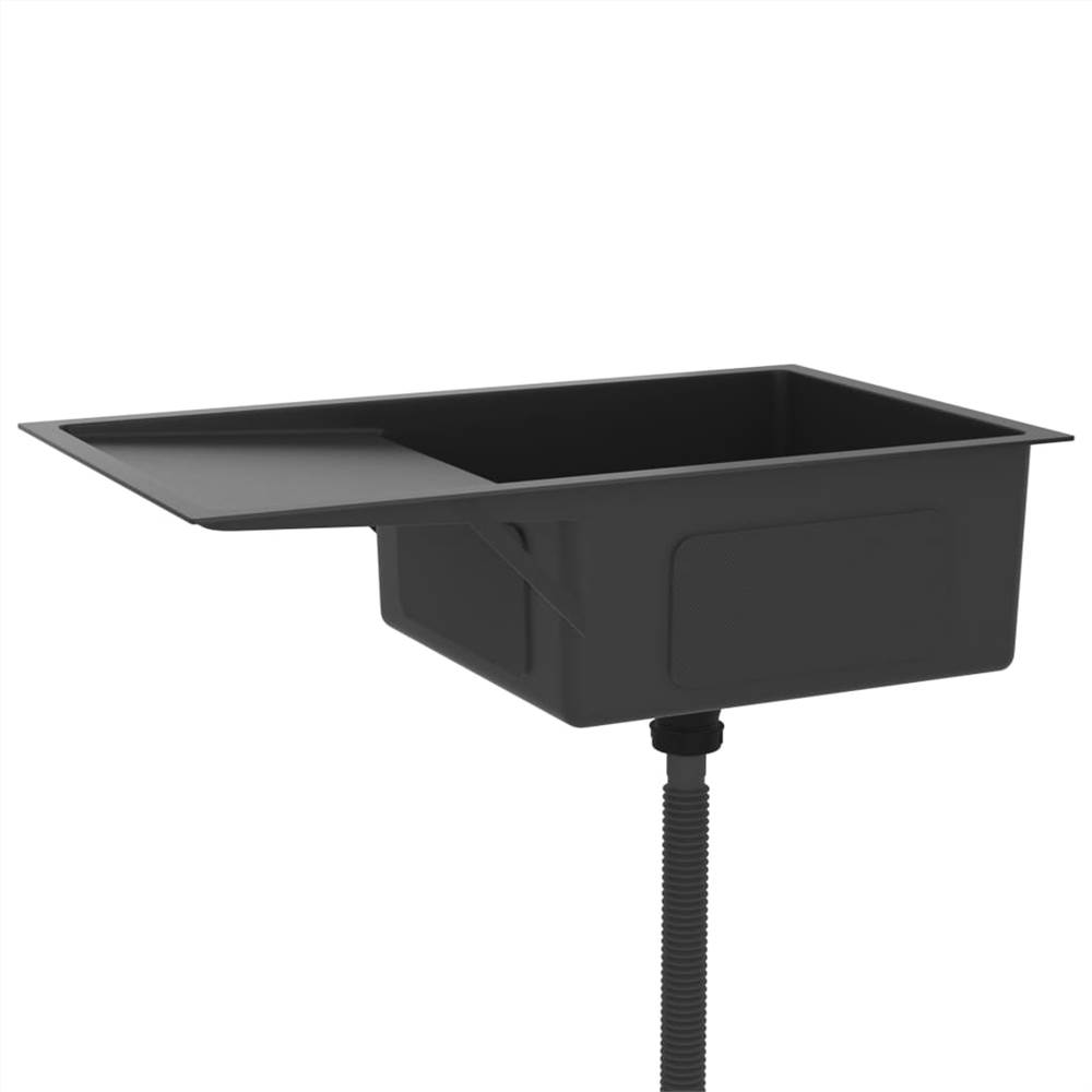 Handmade Kitchen Sink with Strainer Black Stainless Steel