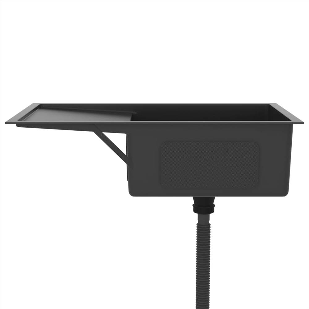 Handmade Kitchen Sink with Strainer Black Stainless Steel