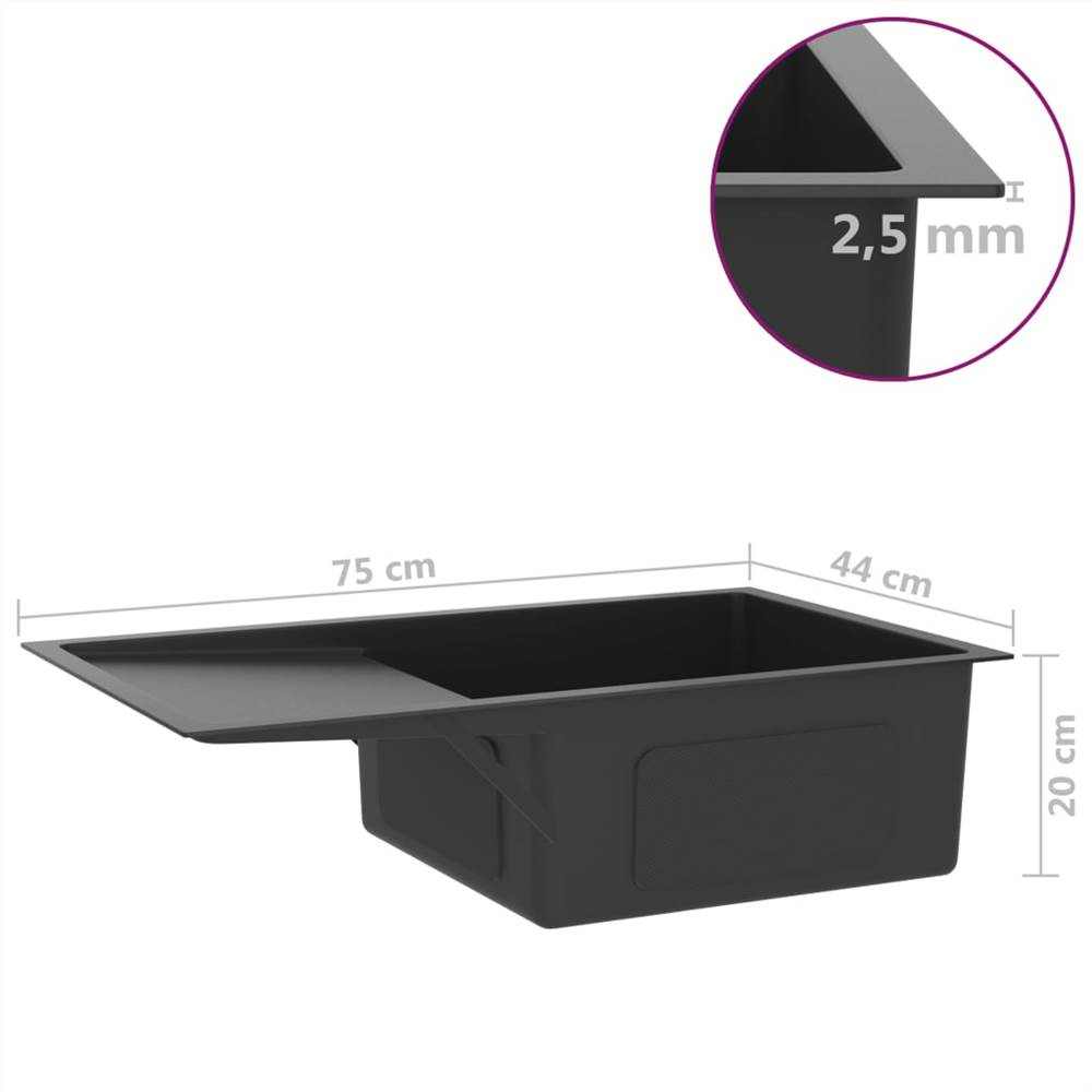 Handmade Kitchen Sink with Strainer Black Stainless Steel