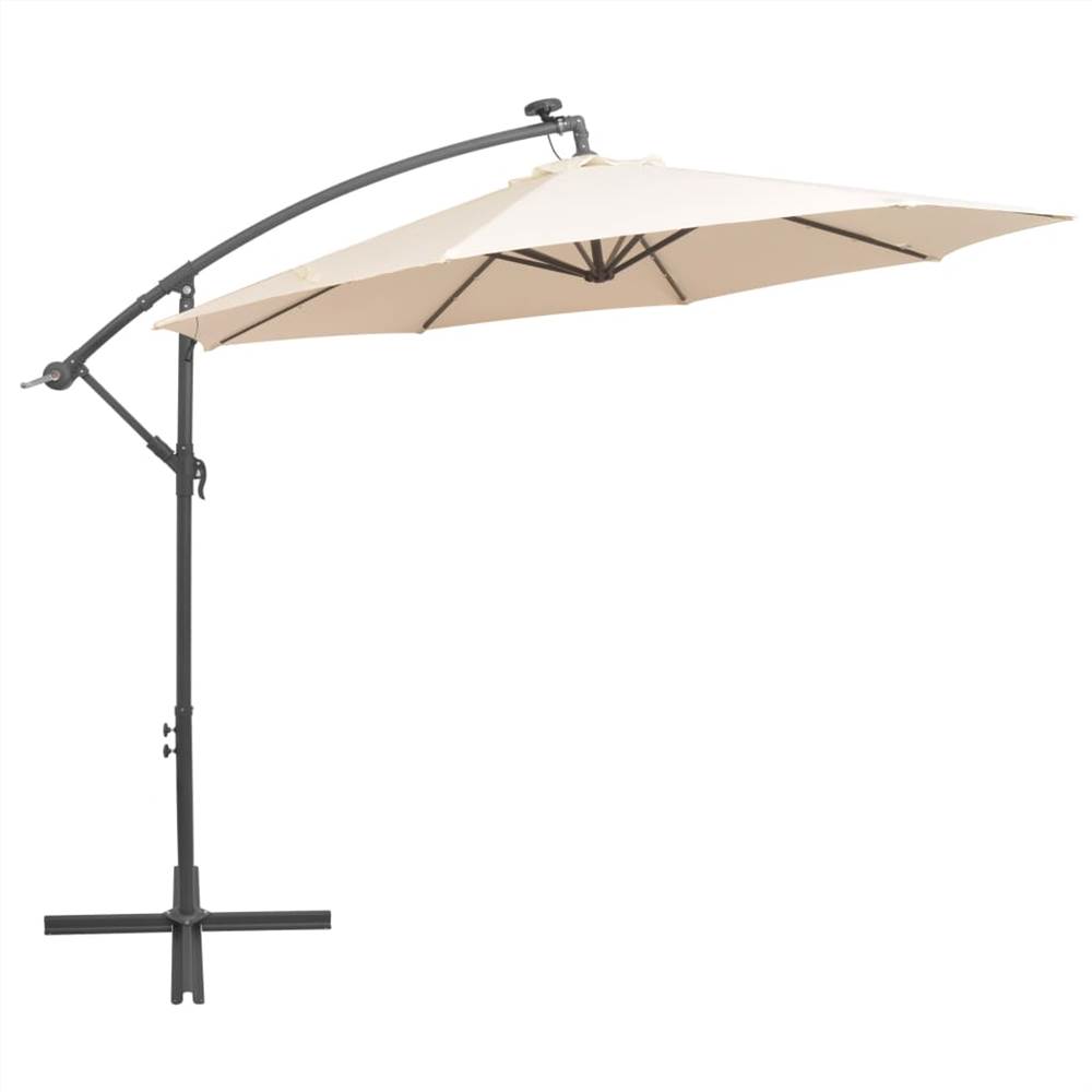 Hanging Parasol with LED Lighting 300 cm Sand Metal Pole