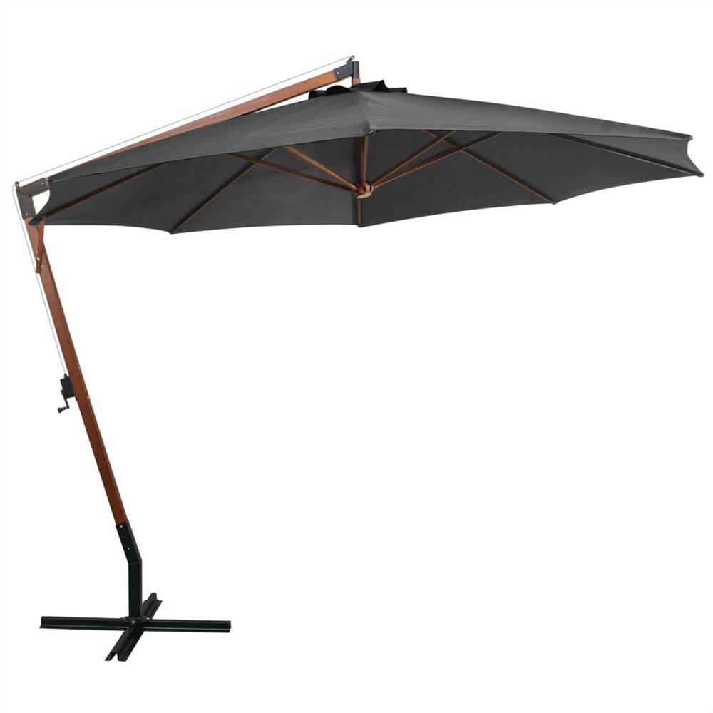 Hanging Parasol with Pole Anthracite 3.5x2.9 m Solid Fir Wood