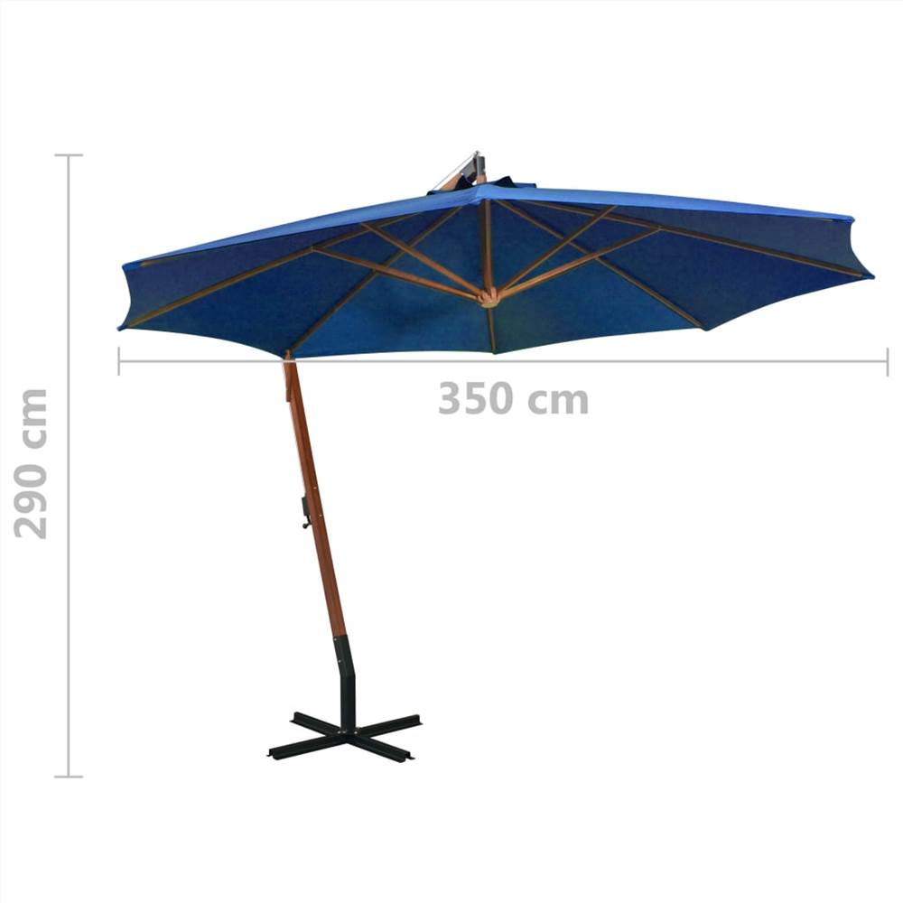 Hanging Parasol with Pole Azure Blue 3.5x2.9 m Solid Fir Wood