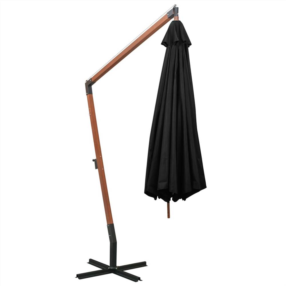 Hanging Parasol with Pole Black 3.5x2.9 m Solid Fir Wood