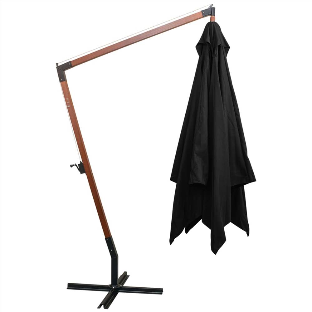 Hanging Parasol with Pole Black 3x3 m Solid Fir Wood