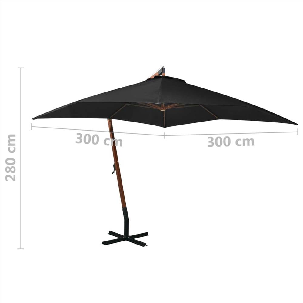Hanging Parasol with Pole Black 3x3 m Solid Fir Wood