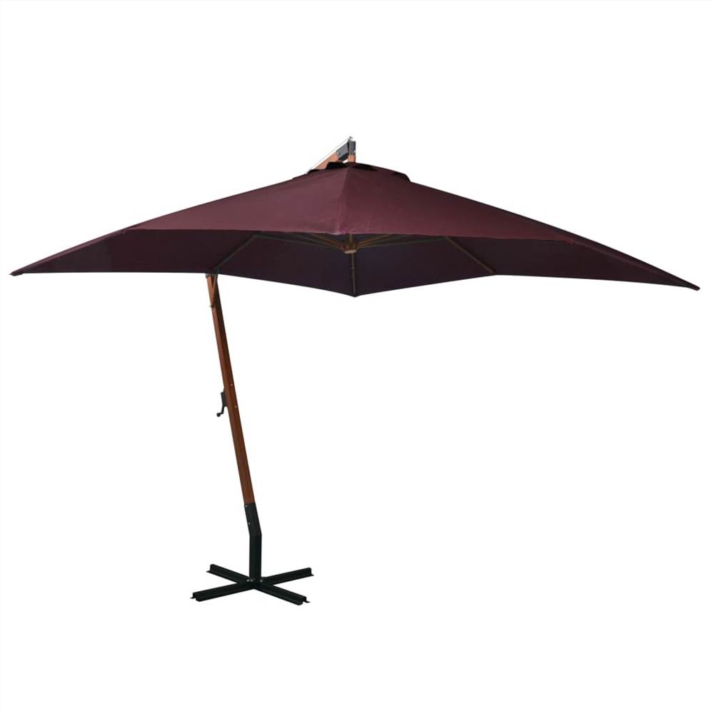 Hanging Parasol with Pole Bordeaux Red 3x3 m Solid Fir Wood