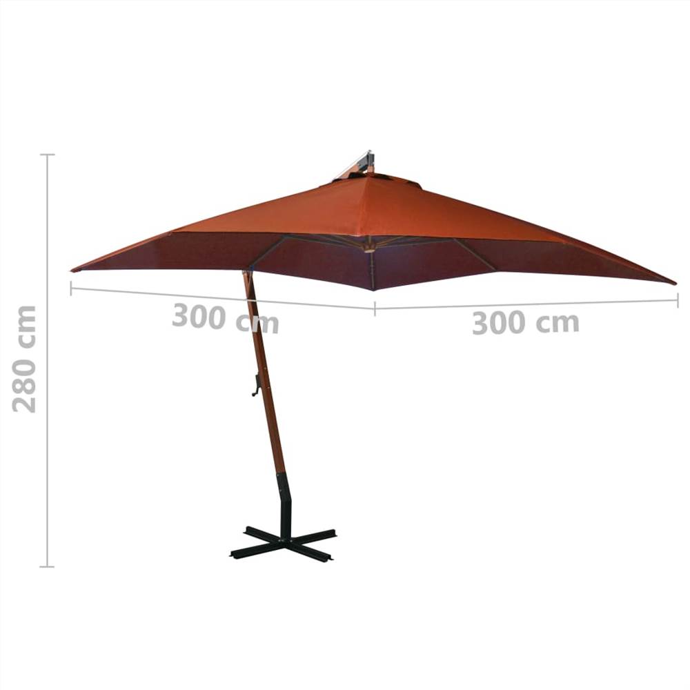 Hanging Parasol with Pole Terracotta 3x3 m Solid Fir Wood
