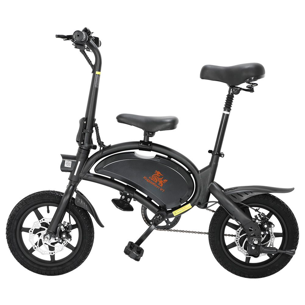 KugooKirin V1 (KIRIN B2) Folding Moped Electric Bike with Pedals 400W Brushless Motor Max Speed 45km/h 7.5AH Lithium Battery Disc Brake 14 Inch Pneumatic Tires Smart App Control Child Saddle - Black