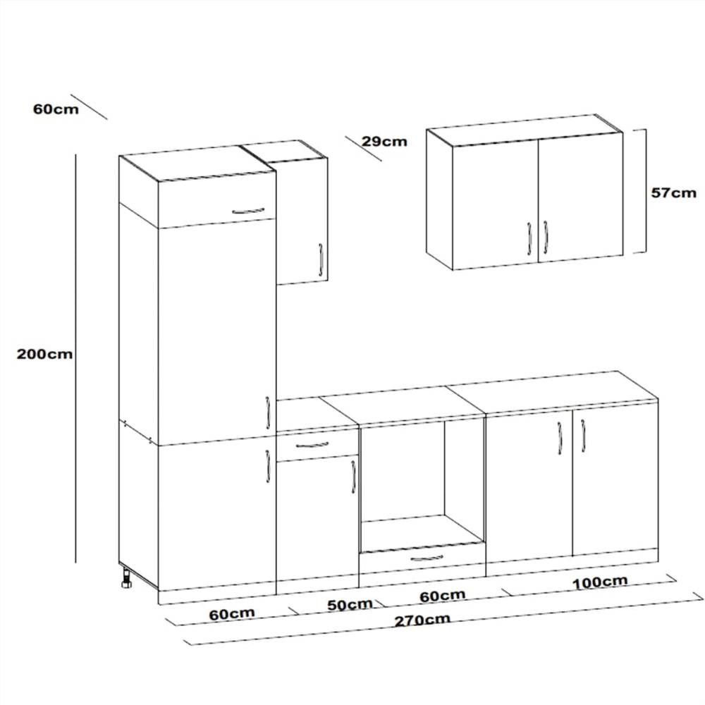 Kitchen Unit Builtin Fridge 7 Pieces Oak Look