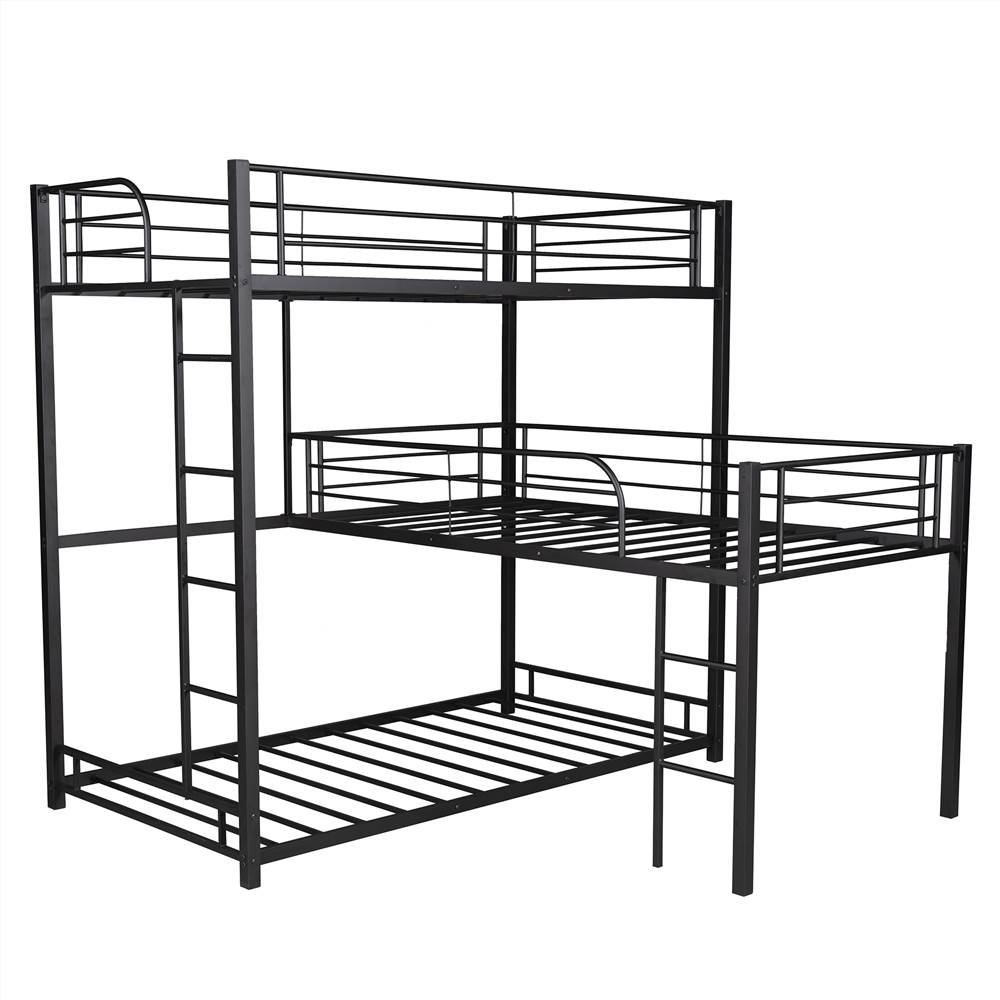 TwinSize Lshaped Triple Bed Frame with Ladders Black