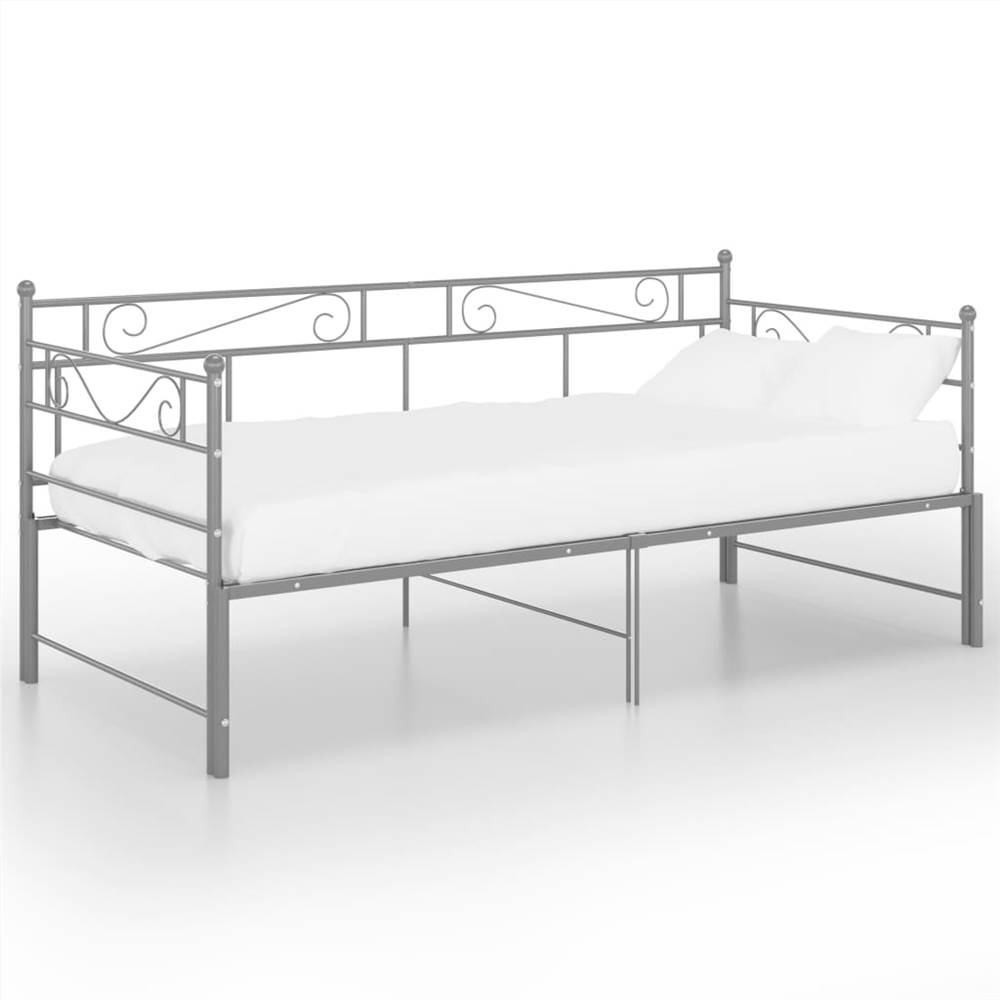 Pullout Sofa Bed Frame Grey Metal 90x200 cm