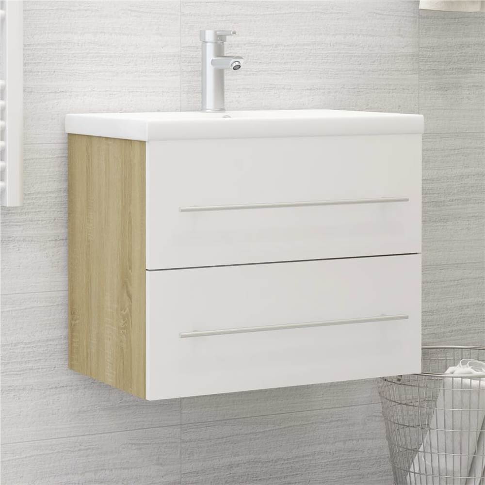 

Sink Cabinet White and Sonoma Oak 60x38.5x48 cm Chipboard