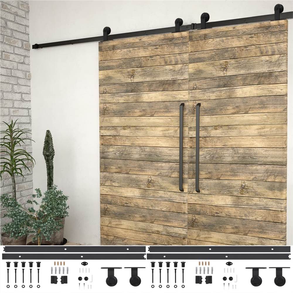 

Sliding Door Hardware Kits 2 pcs 200 cm Steel Black