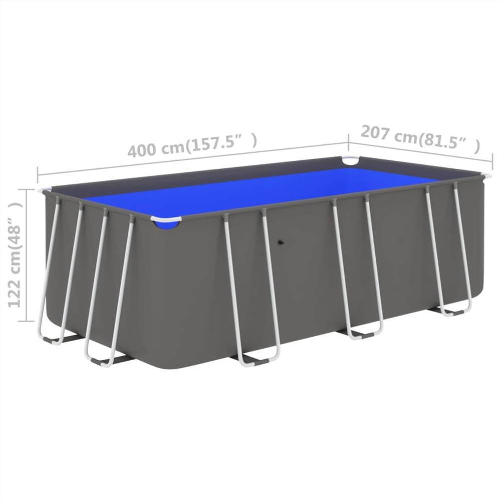 Swimming Pool with Steel Frame 400x207x122 cm Anthracite