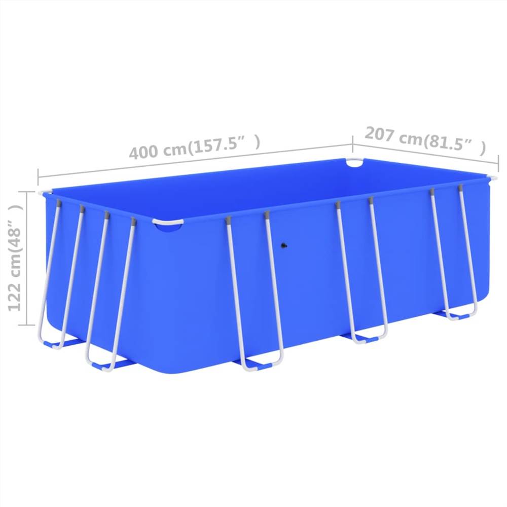 Swimming Pool with Steel Frame 400x207x122 cm Blue