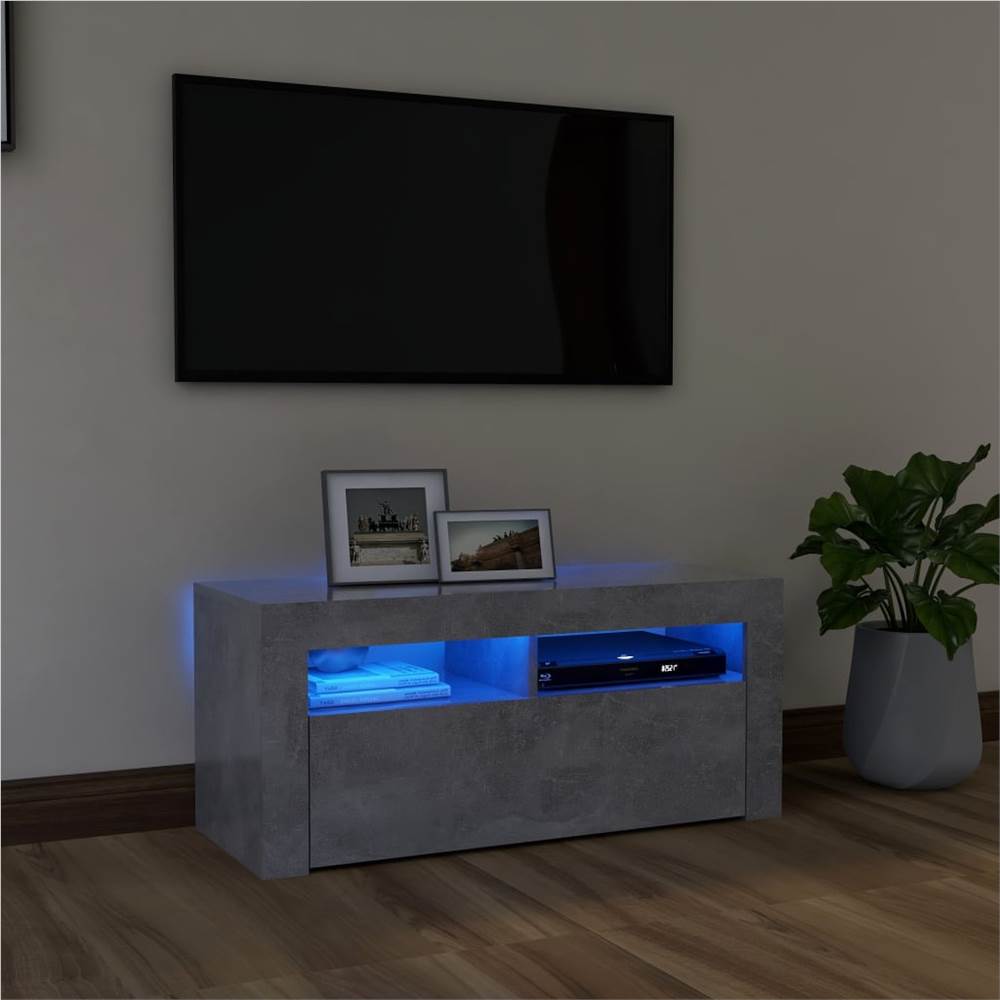 

TV Cabinet with LED Lights Concrete Grey 90x35x40 cm
