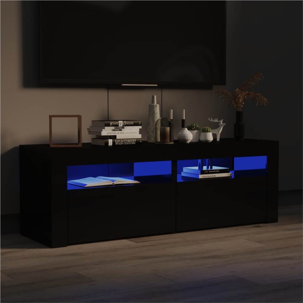 

TV Cabinet with LED Lights High Gloss Black 120x35x40 cm