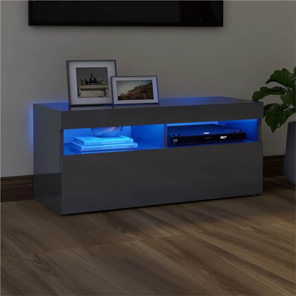 

TV Cabinet with LED Lights High Gloss Grey 90x35x40 cm