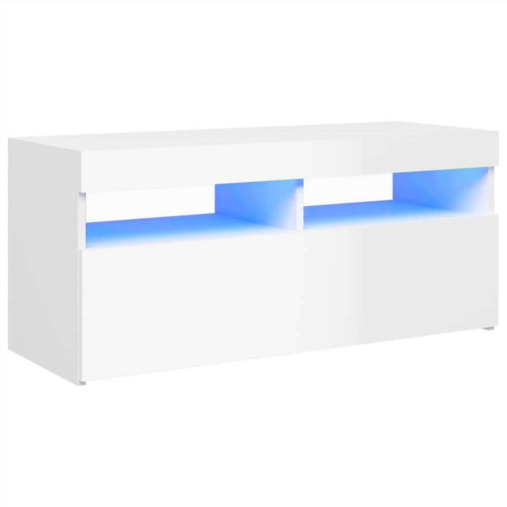 TV Cabinet With LED Lights High Gloss White 90x35x40 Cm 13 TV Cabinet with LED Lights High Gloss White 90x35x40 cm