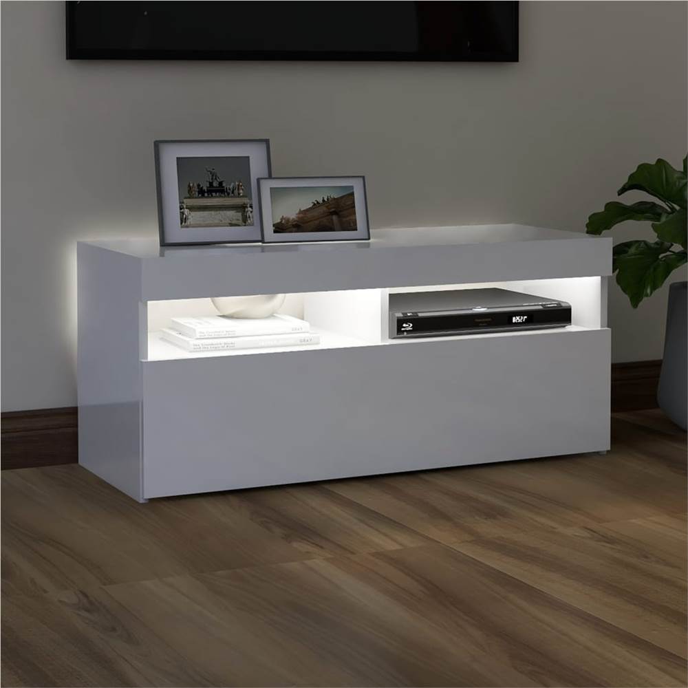 TV Cabinet With LED Lights High Gloss White 90x35x40 Cm 14 TV Cabinet with LED Lights High Gloss White 90x35x40 cm