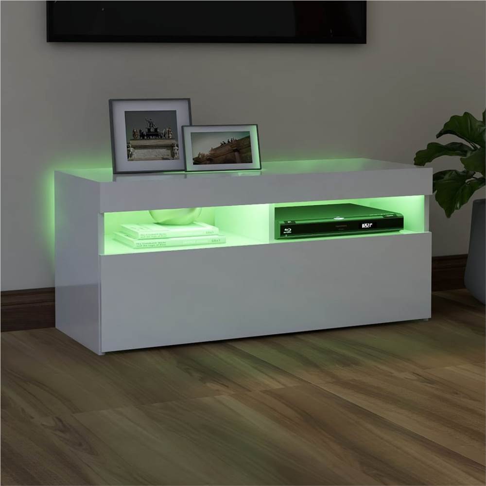 TV Cabinet With LED Lights High Gloss White 90x35x40 Cm 15 TV Cabinet with LED Lights High Gloss White 90x35x40 cm