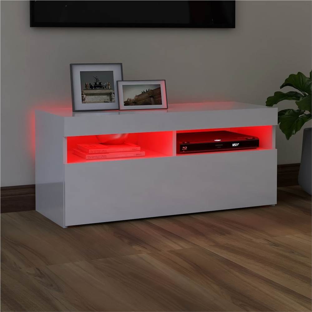 TV Cabinet With LED Lights High Gloss White 90x35x40 Cm 16 TV Cabinet with LED Lights High Gloss White 90x35x40 cm