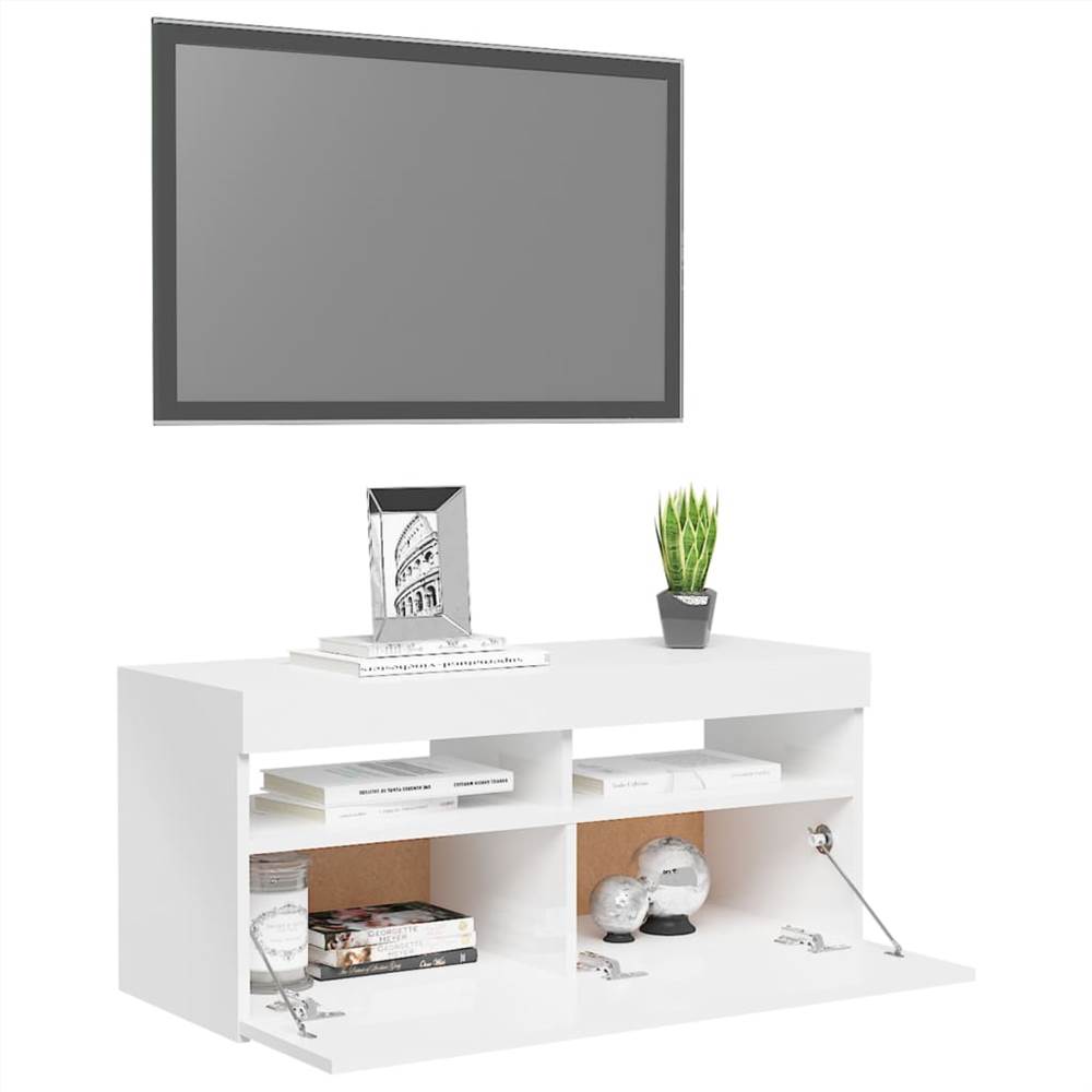 TV Cabinet With LED Lights High Gloss White 90x35x40 Cm 17 TV Cabinet with LED Lights High Gloss White 90x35x40 cm