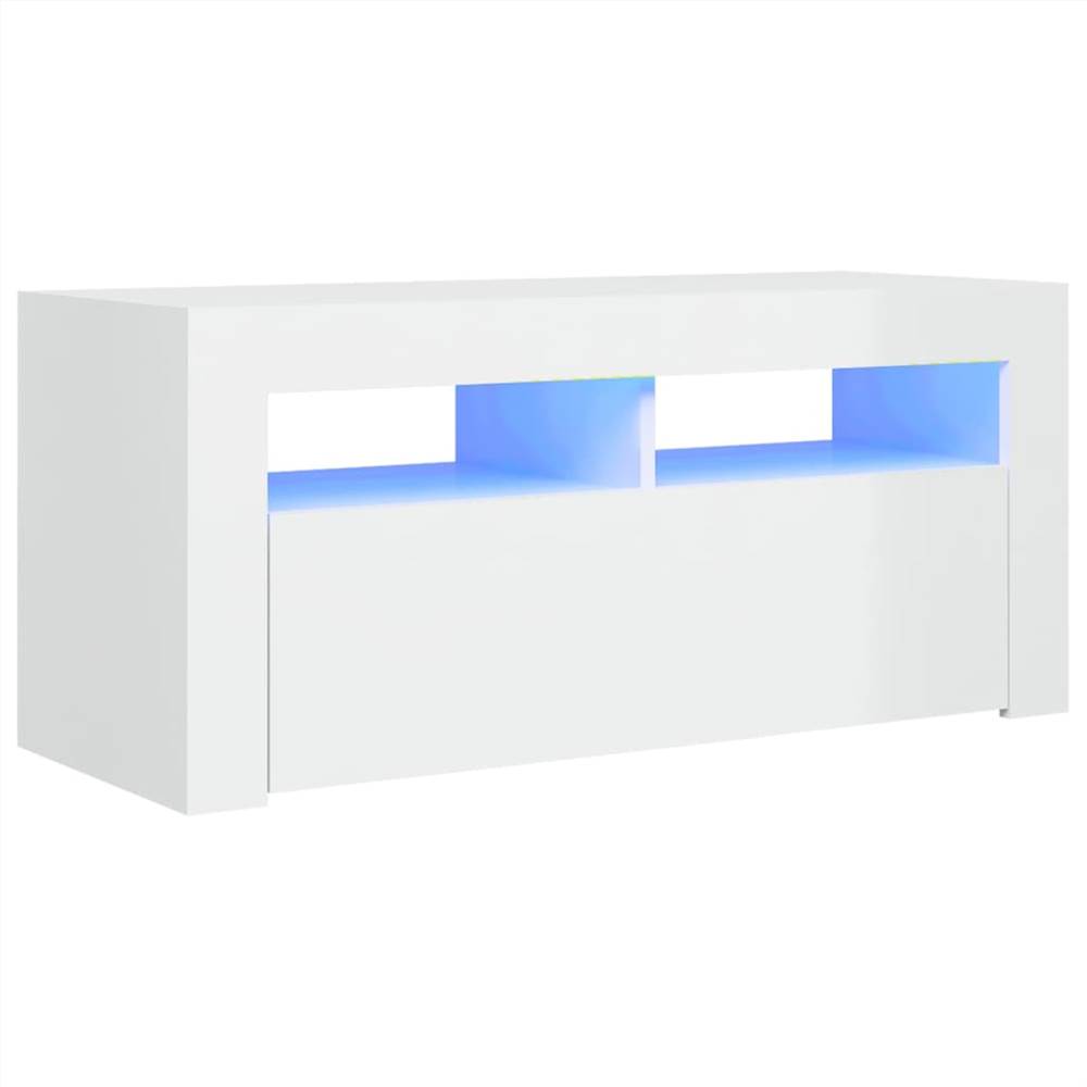 TV Cabinet With LED Lights High Gloss White 90x35x40 Cm 13 TV Cabinet with LED Lights High Gloss White 90x35x40 cm