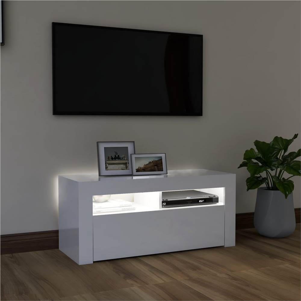 TV Cabinet With LED Lights High Gloss White 90x35x40 Cm 14 TV Cabinet with LED Lights High Gloss White 90x35x40 cm