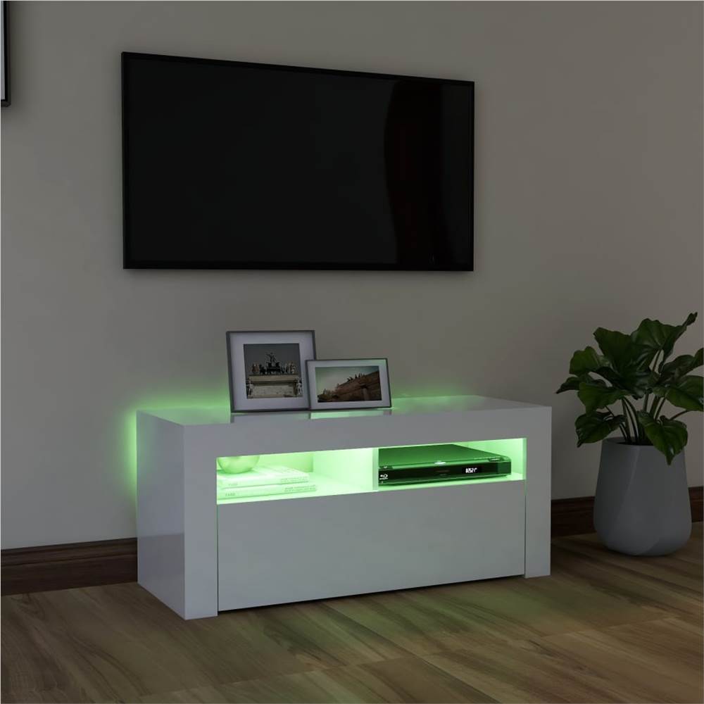 TV Cabinet With LED Lights High Gloss White 90x35x40 Cm 15 TV Cabinet with LED Lights High Gloss White 90x35x40 cm