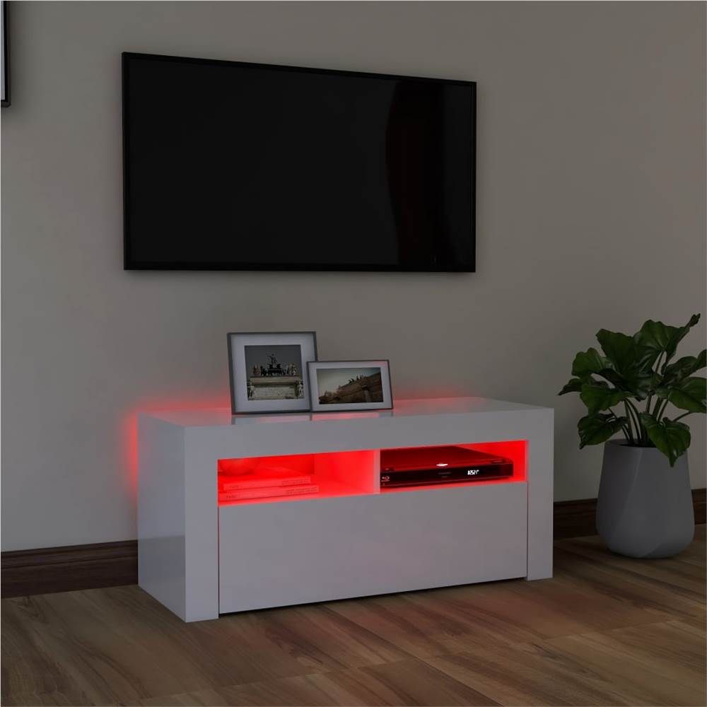 TV Cabinet With LED Lights High Gloss White 90x35x40 Cm 16 TV Cabinet with LED Lights High Gloss White 90x35x40 cm