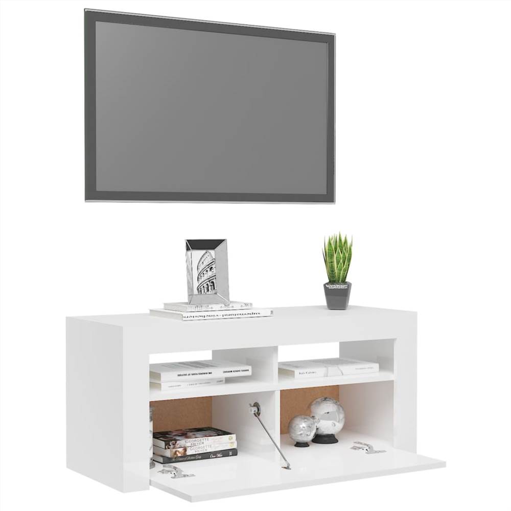 TV Cabinet With LED Lights High Gloss White 90x35x40 Cm 17 TV Cabinet with LED Lights High Gloss White 90x35x40 cm