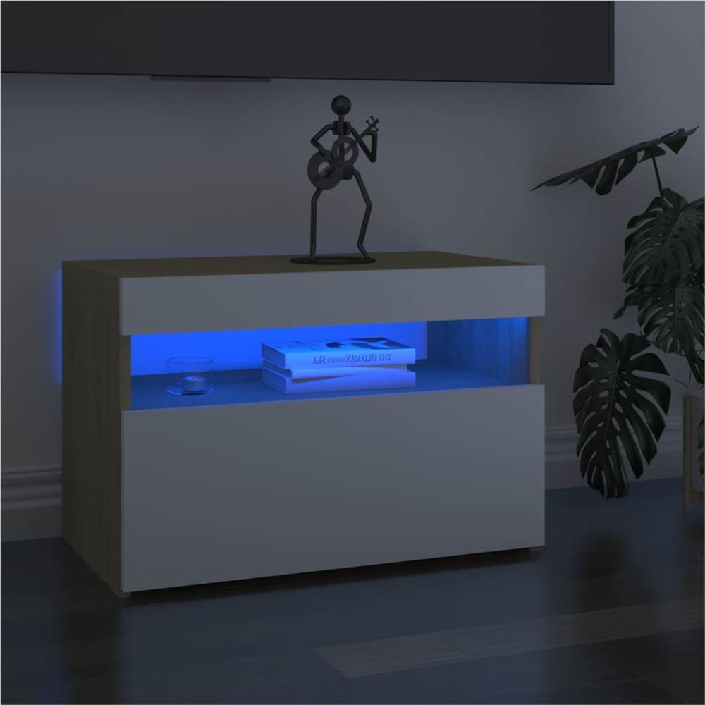

TV Cabinet with LED Lights White and Sonoma Oak 60x35x40 cm
