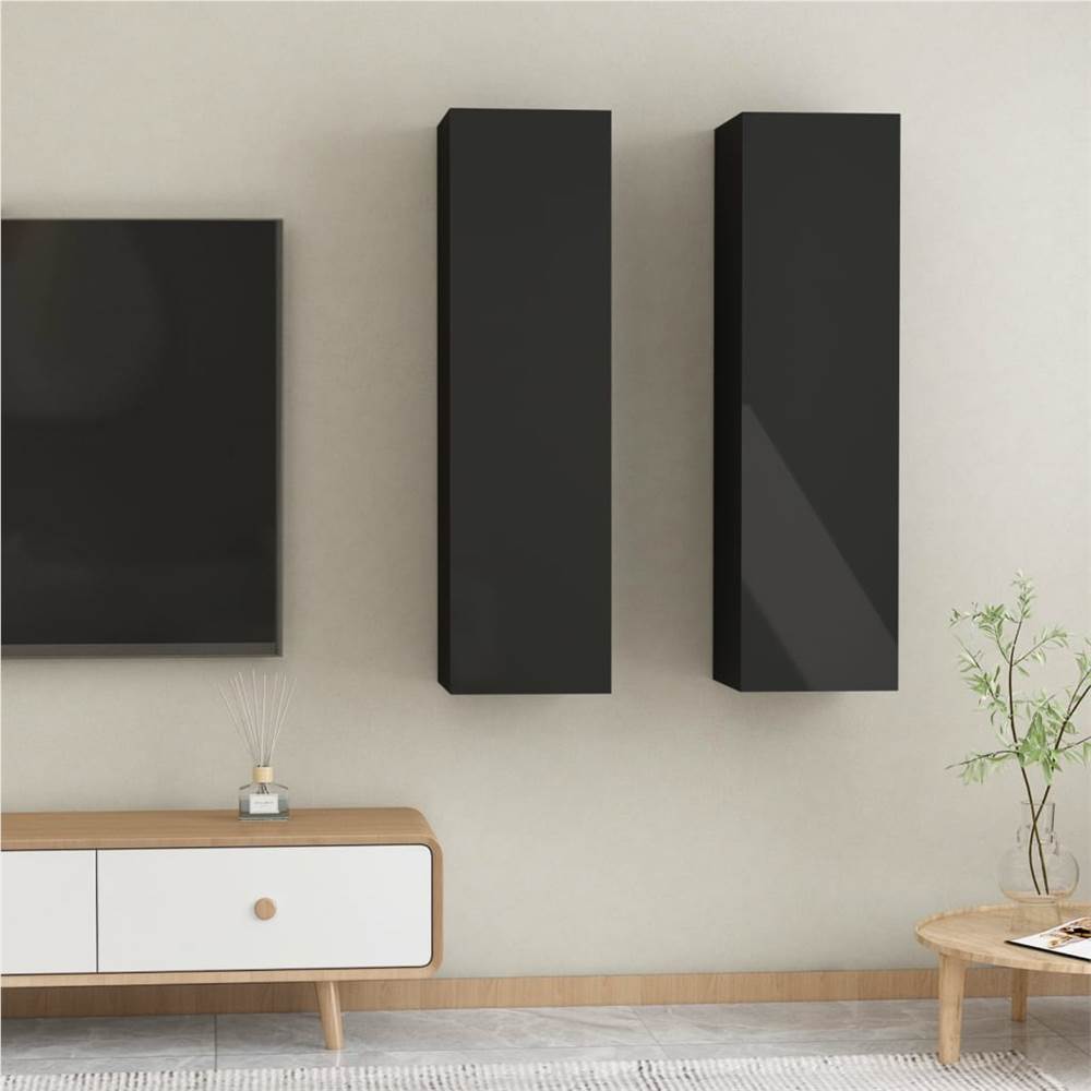 TV Cabinets 2 pcs High Gloss Black 30.5x30x110 cm Chipboard