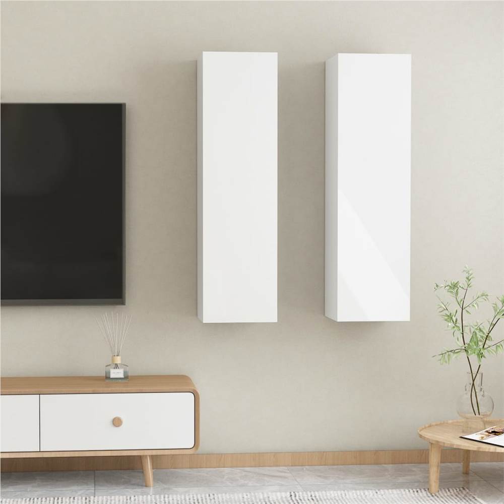 TV Cabinets 2 pcs High Gloss White 30.5x30x110 cm Chipboard